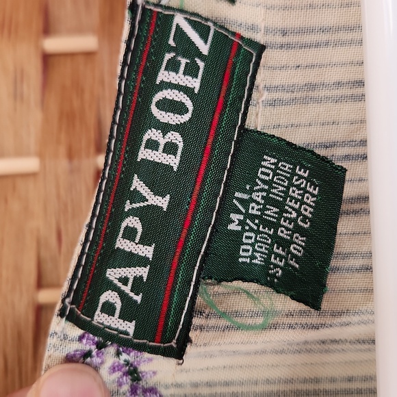 Papy Boez, Vintage Embroidered Sunset Prairie Long Length Tie-Up Striped Dress - Picture 4 of 7